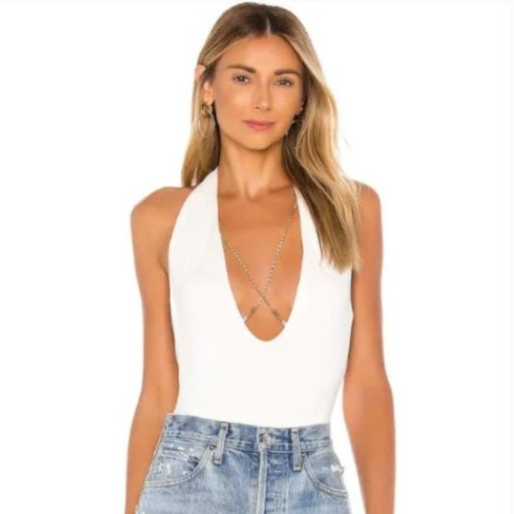 superdown Tops - superdown Jewels Cross Front Bodysuit in White